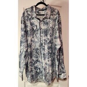 Perry Ellis Mens 4XLT Button Down Long Sleeve Shirt Abstract Navy Swirl Pattern